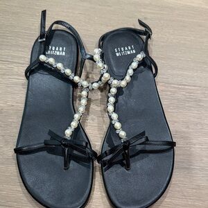 Stuart Weitzman Black Sandals with Pearl Accents